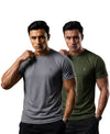 T.T. Men Dri-Fit Polyester Dot- Knit Fabric| Round Neck | Half Sleeve | Sweat-Wicking Gym & Active Wear Tees Pack Of 2 Steel Grey,Dark Green