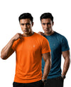 T.T. Men Dri-Fit Polyester Dot- Knit Fabric| Round Neck | Half Sleeve | Sweat-Wicking Gym & Active Wear Tees Pack Of 2 Orange,Teal