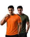 T.T. Men Dri-Fit Polyester Dot- Knit Fabric| Round Neck | Half Sleeve | Sweat-Wicking Gym & Active Wear Tees Pack Of 2 Orange,Dark Green