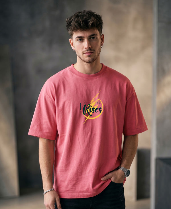 T.T. Men|Oversized Printed T-Shirt|Round Neck|Soft Breathable Cotton Fabric | Street , Casual & Outdoor Wear Tees|Rise Print|Pink