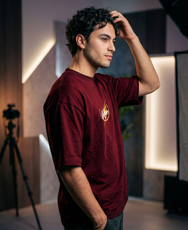 T.T. Men|Oversized Printed T-Shirt|Round Neck|Soft Breathable Cotton Fabric | Street , Casual & Outdoor Wear Tees|Rise Print|Maroon