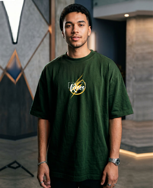 T.T. Men|Oversized Printed T-Shirt|Round Neck|Soft Breathable Cotton Fabric | Street , Casual & Outdoor Wear Tees|Rise Print|Green