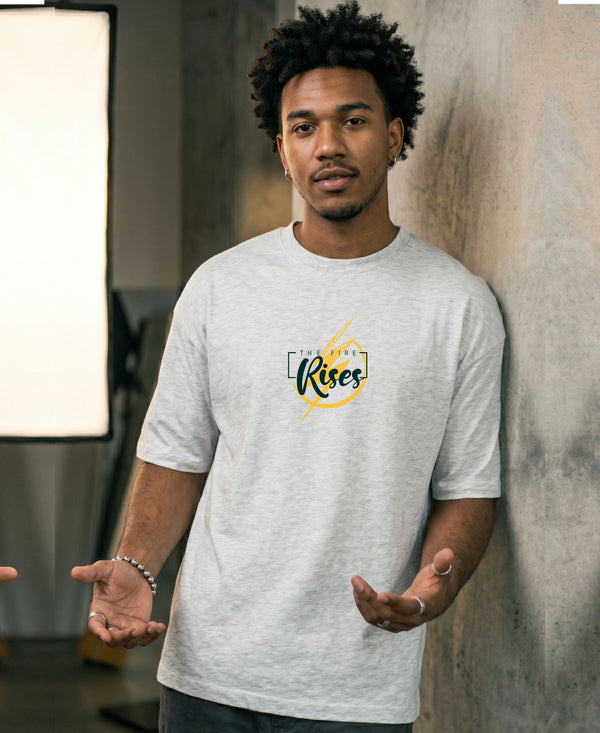 T.T. Men|Oversized Printed T-Shirt|Round Neck|Soft Breathable Cotton Fabric | Street , Casual & Outdoor Wear Tees|Rise Print|Grey Melange