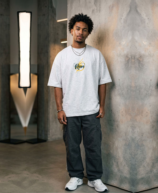 T.T. Men|Oversized Printed T-Shirt|Round Neck|Soft Breathable Cotton Fabric | Street , Casual & Outdoor Wear Tees|Rise Print|Grey Melange