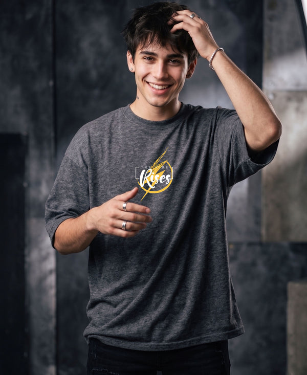 T.T. Men|Oversized Printed T-Shirt|Round Neck|Soft Breathable Cotton Fabric | Street , Casual & Outdoor Wear Tees|Rise Print|Anthra Melange