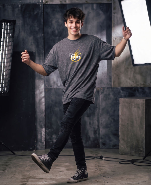 T.T. Men|Oversized Printed T-Shirt|Round Neck|Soft Breathable Cotton Fabric | Street , Casual & Outdoor Wear Tees|Rise Print|Anthra Melange