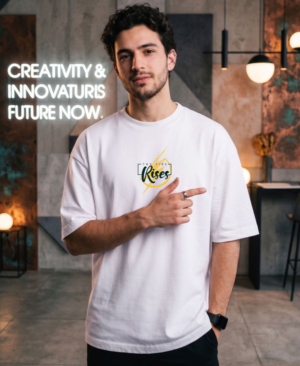 T.T. Men|Oversized Printed T-Shirt|Round Neck|Soft Breathable Cotton Fabric | Street , Casual & Outdoor Wear Tees|Rise Print|White