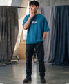 T.T. Men|Oversized Printed T-Shirt|Round Neck|Soft Breathable Cotton Fabric | Street , Casual & Outdoor Wear Tees|Rise Print|Teal Blue
