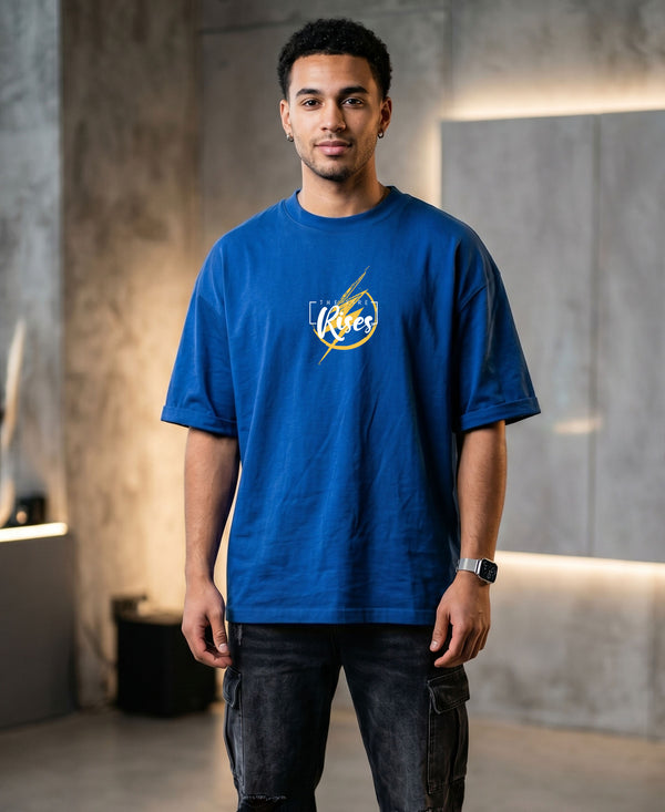 T.T. Men|Oversized Printed T-Shirt|Round Neck|Soft Breathable Cotton Fabric | Street , Casual & Outdoor Wear Tees|Rise Print|Royal Blue