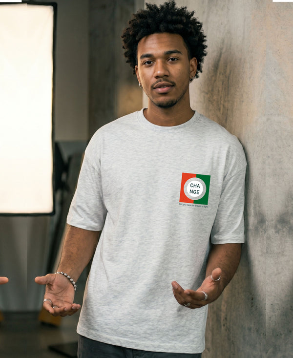 T.T. Men|Oversized Printed T-Shirt|Round Neck|Soft Breathable Cotton Fabric | Street , Casual & Outdoor Wear Tees|Change Print|Grey Melange