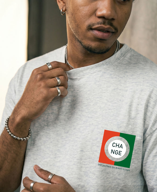 T.T. Men|Oversized Printed T-Shirt|Round Neck|Soft Breathable Cotton Fabric | Street , Casual & Outdoor Wear Tees|Change Print|Grey Melange