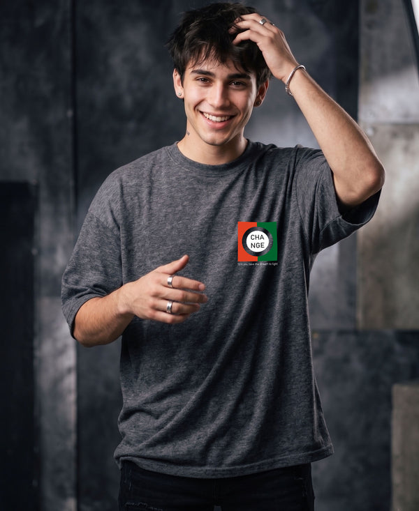 T.T. Men|Oversized Printed T-Shirt|Round Neck|Soft Breathable Cotton Fabric | Street , Casual & Outdoor Wear Tees|Change Print|Anthra Melange