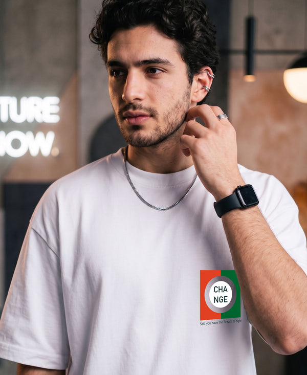 T.T. Men|Oversized Printed T-Shirt|Round Neck|Soft Breathable Cotton Fabric | Street , Casual & Outdoor Wear Tees|Change Print|White