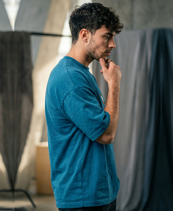T.T. Men|Oversized Printed T-Shirt|Round Neck|Soft Breathable Cotton Fabric | Street , Casual & Outdoor Wear Tees|Change Print|Teal Blue