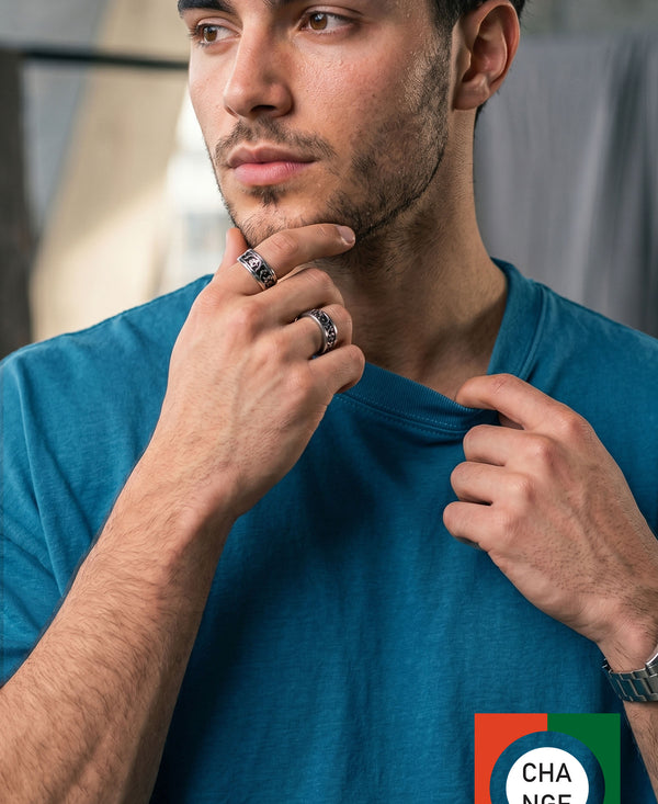 T.T. Men|Oversized Printed T-Shirt|Round Neck|Soft Breathable Cotton Fabric | Street , Casual & Outdoor Wear Tees|Change Print|Teal Blue
