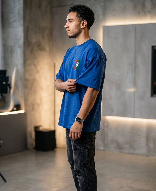 T.T. Men|Oversized Printed T-Shirt|Round Neck|Soft Breathable Cotton Fabric | Street , Casual & Outdoor Wear Tees|Change Print|Royal Blue