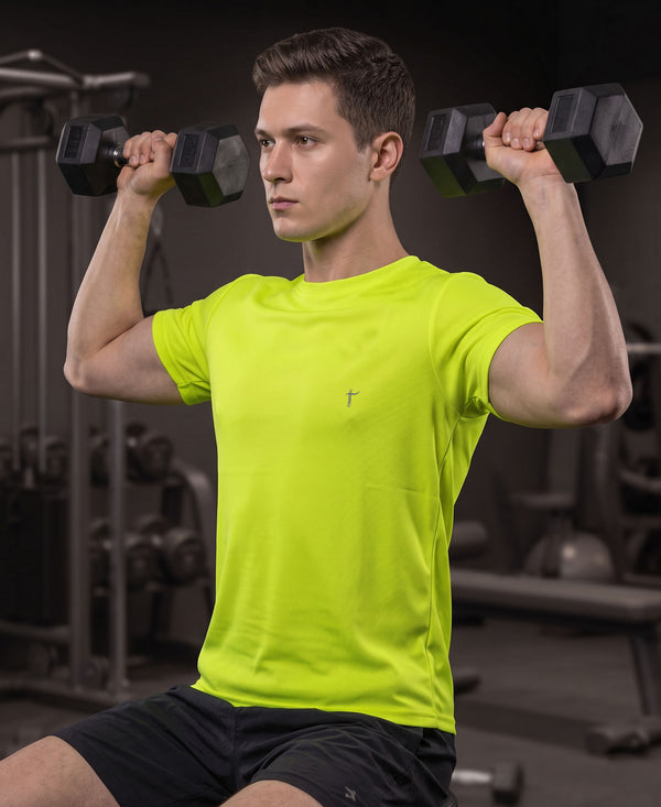 T.T. Men Dri-Fit Polyester Dot- Knit Fabric| Round Neck | Half Sleeve | Sweat-Wicking Gym & Active Wear TeesNeon Green