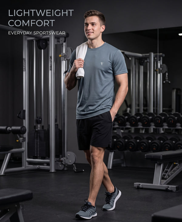 T.T. Men Dri-Fit Polyester Dot- Knit Fabric| Round Neck | Half Sleeve | Sweat-Wicking Gym & Active Wear TeesDark Grey