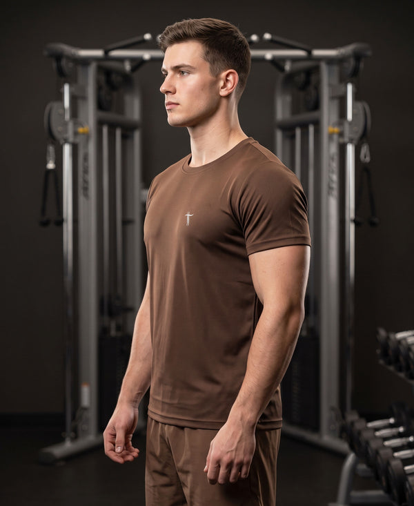 T.T. Men Dri-Fit Polyester Dot- Knit Fabric| Round Neck | Half Sleeve | Sweat-Wicking Gym & Active Wear TeesBrown