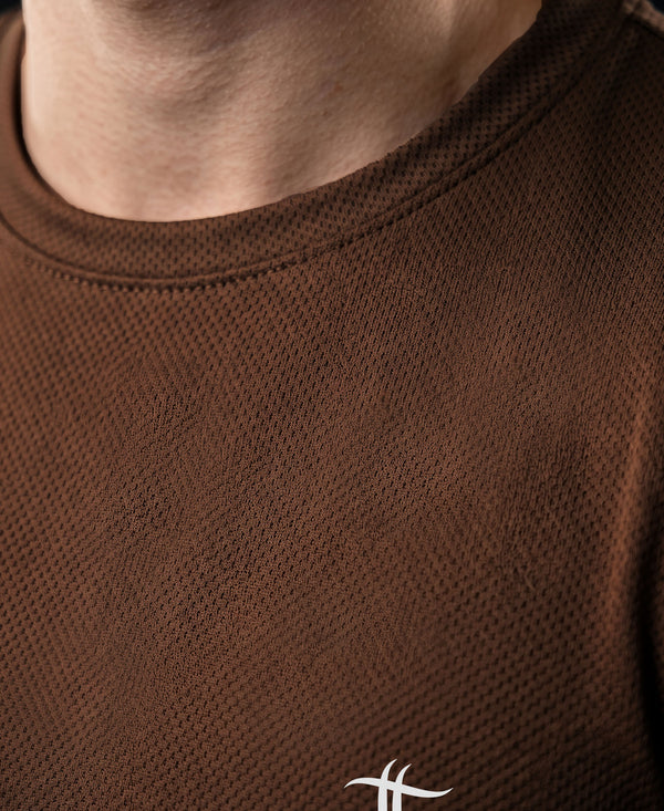 T.T. Men Dri-Fit Polyester Dot- Knit Fabric| Round Neck | Half Sleeve | Sweat-Wicking Gym & Active Wear TeesBrown
