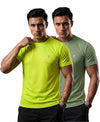 T.T. Men Dri-Fit Polyester Dot- Knit Fabric| Round Neck | Half Sleeve | Sweat-Wicking Gym & Active Wear Tees Pack Of 2 Neon Green,Light Green