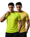 T.T. Men Dri-Fit Polyester Dot- Knit Fabric| Round Neck | Half Sleeve | Sweat-Wicking Gym & Active Wear Tees Pack Of 2 Neon Green,Yellow