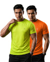 T.T. Men Dri-Fit Polyester Dot- Knit Fabric| Round Neck | Half Sleeve | Sweat-Wicking Gym & Active Wear Tees Pack Of 2 Neon Green,Orange