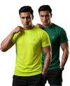T.T. Men Dri-Fit Polyester Dot- Knit Fabric| Round Neck | Half Sleeve | Sweat-Wicking Gym & Active Wear Tees Pack Of 2 Neon Green,Green