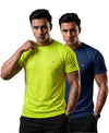 T.T. Men Dri-Fit Polyester Dot- Knit Fabric| Round Neck | Half Sleeve | Sweat-Wicking Gym & Active Wear Tees Pack Of 2 Neon Green,Blue