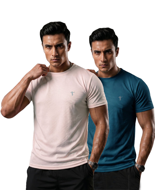 T.T. Men Dri-Fit Polyester Dot- Knit Fabric| Round Neck | Half Sleeve | Sweat-Wicking Gym & Active Wear Tees Pack Of 2 Movie-Teal
