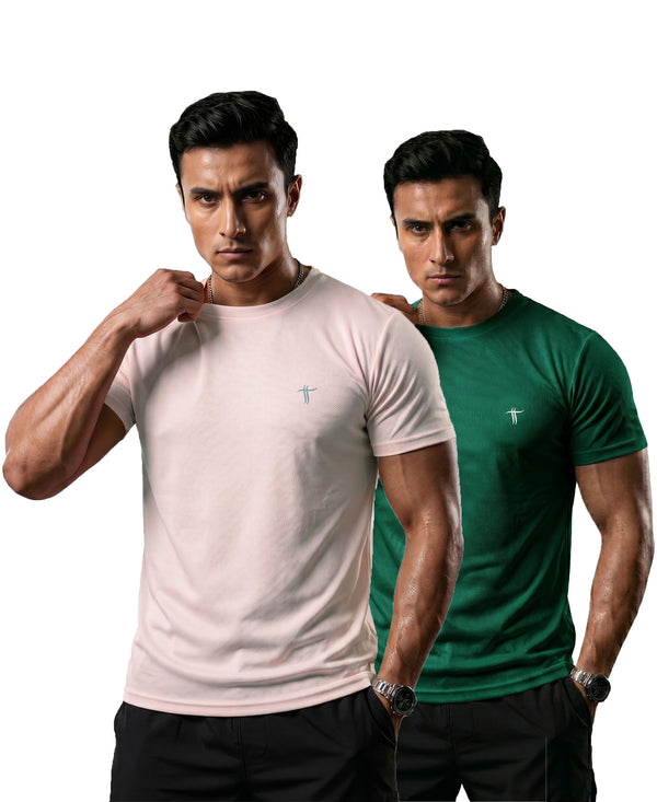 T.T. Men Dri-Fit Polyester Dot- Knit Fabric| Round Neck | Half Sleeve | Sweat-Wicking Gym & Active Wear Tees Pack Of 2 Movie,Green