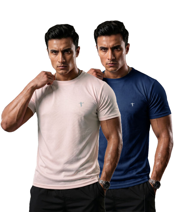 T.T. Men Dri-Fit Polyester Dot- Knit Fabric| Round Neck | Half Sleeve | Sweat-Wicking Gym & Active Wear Tees Pack Of 2 Movie,Blue
