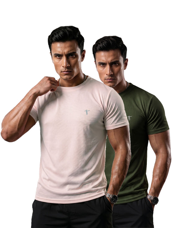 T.T. Men Dri-Fit Polyester Dot- Knit Fabric| Round Neck | Half Sleeve | Sweat-Wicking Gym & Active Wear Tees Pack Of 2 Movie,Dark Green