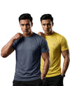 T.T. Men Dri-Fit Polyester Dot- Knit Fabric| Round Neck | Half Sleeve | Sweat-Wicking Gym & Active Wear Tees Pack Of 2 Dark Grey,Yellow
