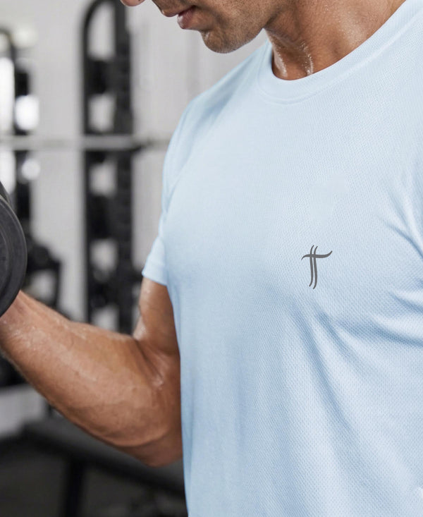 T.T. Men Dri-Fit Polyester Dot- Knit Fabric| Round Neck | Half Sleeve | Sweat-Wicking Gym & Active Wear Tees Pack Of 2 Dark Grey,Light Blue