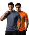 T.T. Men Dri-Fit Polyester Dot- Knit Fabric| Round Neck | Half Sleeve | Sweat-Wicking Gym & Active Wear Tees Pack Of 2 Dark Grey,Orange
