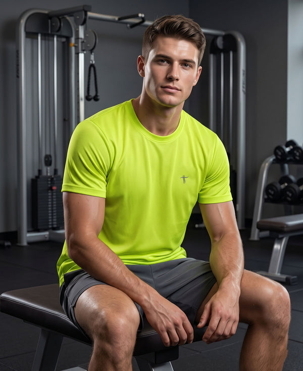 T.T. Men Dri-Fit Polyester Dot- Knit Fabric| Round Neck | Half Sleeve | Sweat-Wicking Gym & Active Wear Tees Pack Of 2 Dark Grey,Neon Green