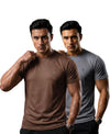 T.T. Men Dri-Fit Polyester Dot- Knit Fabric| Round Neck | Half Sleeve | Sweat-Wicking Gym & Active Wear Tees Pack Of 2 Brown,Steel Grey