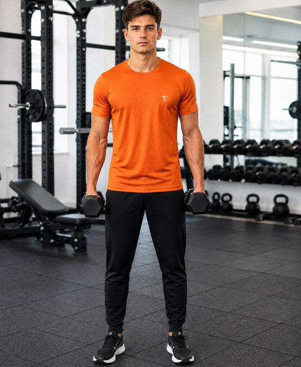T.T. Men Dri-Fit Polyester Dot- Knit Fabric| Round Neck | Half Sleeve | Sweat-Wicking Gym & Active Wear Tees Pack Of 2 Brown,Orange