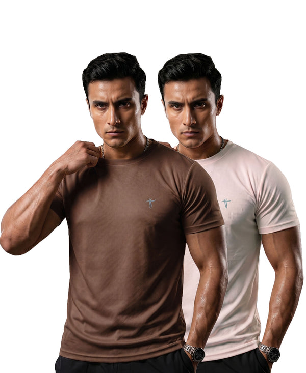 T.T. Men Dri-Fit Polyester Dot- Knit Fabric| Round Neck | Half Sleeve | Sweat-Wicking Gym & Active Wear Tees Pack Of 2 Brown,Movie
