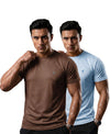 T.T. Men Dri-Fit Polyester Dot- Knit Fabric| Round Neck | Half Sleeve | Sweat-Wicking Gym & Active Wear Tees Pack Of 2 Brown,Light Blue