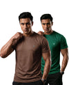 T.T. Men Dri-Fit Polyester Dot- Knit Fabric| Round Neck | Half Sleeve | Sweat-Wicking Gym & Active Wear Tees Pack Of 2 Brown,Green