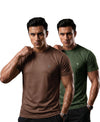 T.T. Men Dri-Fit Polyester Dot- Knit Fabric| Round Neck | Half Sleeve | Sweat-Wicking Gym & Active Wear Tees Pack Of 2 Brown,Dark Green