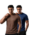 T.T. Men Dri-Fit Polyester Dot- Knit Fabric| Round Neck | Half Sleeve | Sweat-Wicking Gym & Active Wear Tees Pack Of 2 Brown,Blue