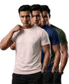 T.T. Men Dri-Fit Polyester Dot- Knit Fabric| Round Neck | Half Sleeve | Sweat-Wicking Gym & Active Wear Tees Pack Of 3 Movie,Blue,Olive