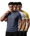 T.T. Men Dri-Fit Polyester Dot- Knit Fabric| Round Neck | Half Sleeve | Sweat-Wicking Gym & Active Wear Tees Pack Of 3 Dark Grey,White,Yellow