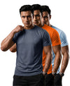 T.T. Men Dri-Fit Polyester Dot- Knit Fabric| Round Neck | Half Sleeve | Sweat-Wicking Gym & Active Wear Tees Pack Of 3 Dark Grey,Orange,Light Blue