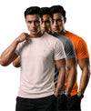 T.T. Men Dri-Fit Polyester Dot- Knit Fabric| Round Neck | Half Sleeve | Sweat-Wicking Gym & Active Wear Tees Pack Of 3 Movie,Steel Grey,Orange