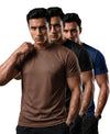T.T. Men Dri-Fit Polyester Dot- Knit Fabric| Round Neck | Half Sleeve | Sweat-Wicking Gym & Active Wear Tees Pack Of 3 Brown,Black,Blue