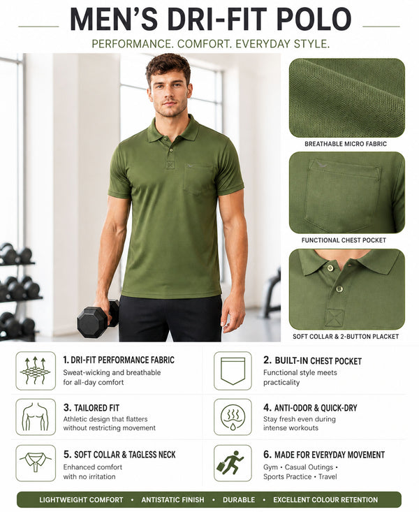 Hiflyers Men|Regular Fit|Dri-Fit|Pique Polo Half Sleeve T-Shirt For Men|Polo For Men|Green